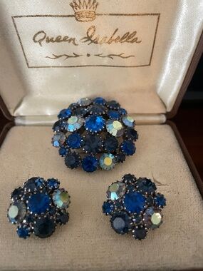 Vintage Blue Brooch and Earring Set